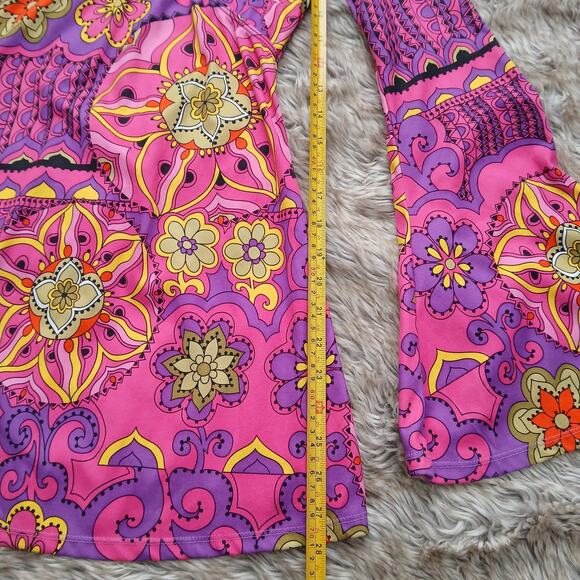 Leg Avenue Women’s Go Go Girl Dress M Pink Psychedelic Floral Print Bell Sleeve - Picture 5 of 13